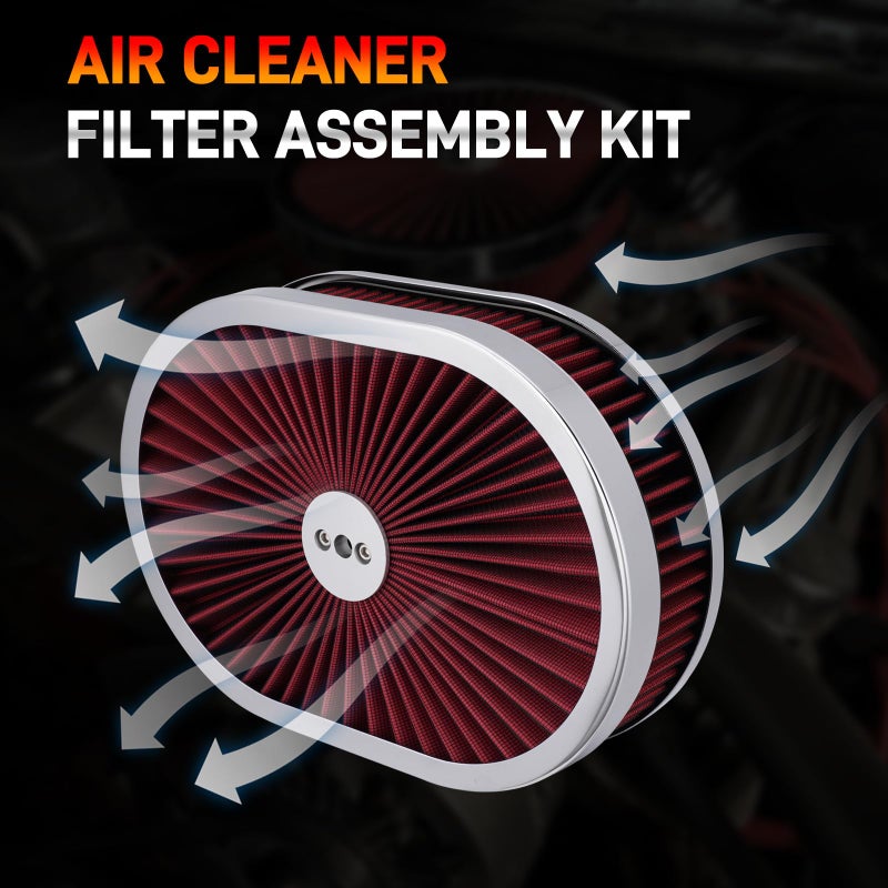 GDUKOP 12 ""x2 "" Oval Air Cleaner Filter Assembly Kit with Flow Compatible with GMC Chevy Ford Chrysler Dodge V8 Thru Lid Carburetor 5-1/8 "" Carb Neck High Flow Black - Image 3